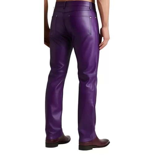 Pantalon jeans en cuir d'agneau violet modèle Gario