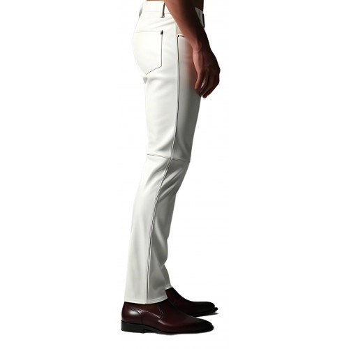Pantalon jeans en cuir d'agneau blanc modèle Derik