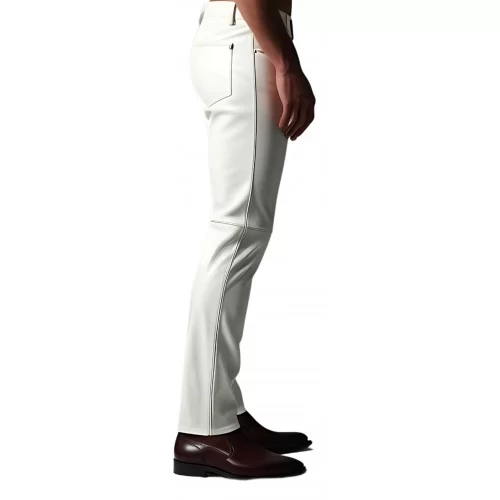 Pantalon jeans en cuir d'agneau blanc modèle Derik