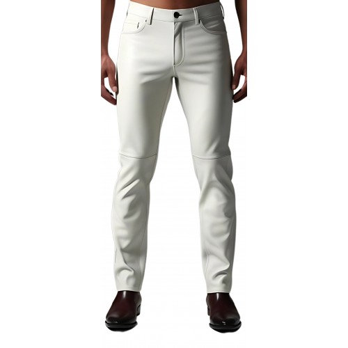 Pantalon jeans en cuir d'agneau blanc modèle Derik