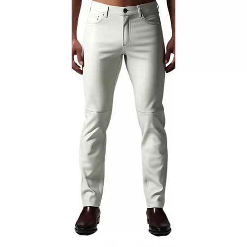 Pantalon jeans en cuir d'agneau blanc modèle Derik
