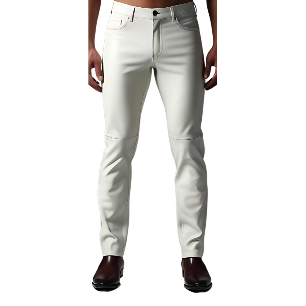 Pantalon jeans en cuir d'agneau blanc modèle Derik