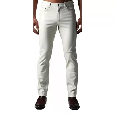 Pantalon jeans en cuir d'agneau blanc modèle Derik