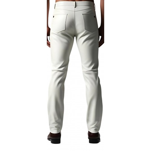 Pantalon jeans en cuir d'agneau blanc modèle Derik