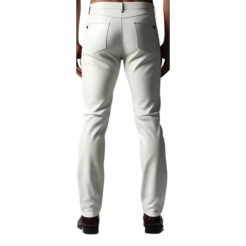 Pantalon jeans en cuir d'agneau blanc modèle Derik