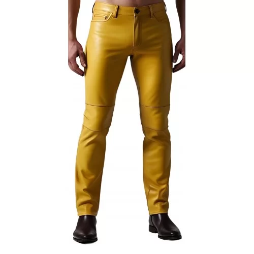 Pantalon jeans en cuir d'agneau jaune modèle Julio
