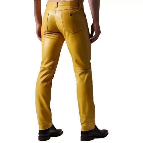 Pantalon jeans en cuir d'agneau jaune modèle Julio
