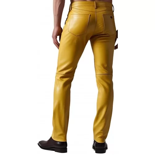 Pantalon jeans en cuir d'agneau jaune modèle Julio