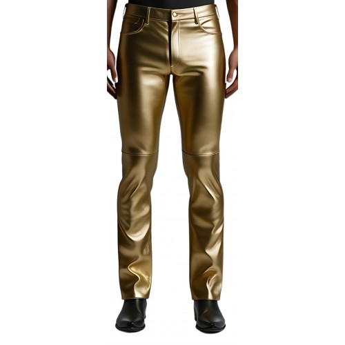 Pantalon jeans en cuir d'agneau couleur or modèle Dino