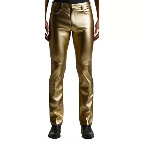 Pantalon jeans en cuir d'agneau couleur or modèle Dino