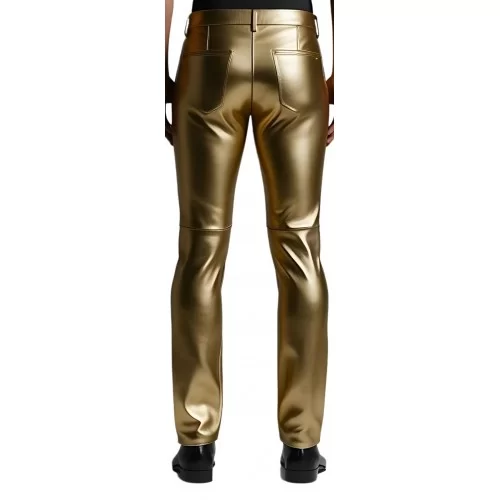Pantalon jeans en cuir d'agneau couleur or modèle Dino