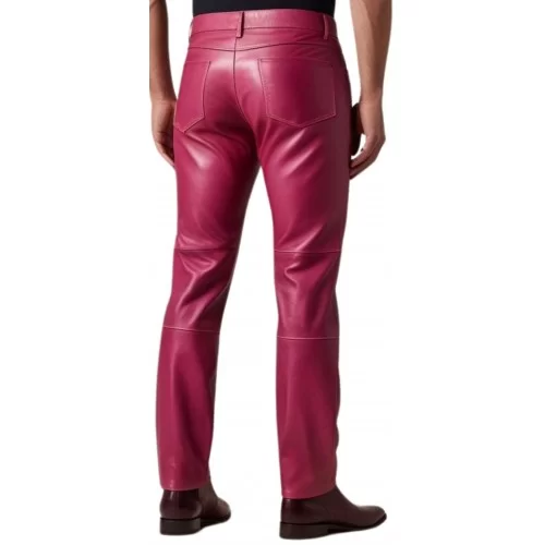 Pantalon jeans en cuir d'agneau rose modèle Amour