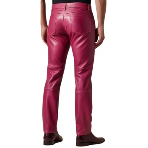 Pantalon jeans en cuir d'agneau rose modèle Amour