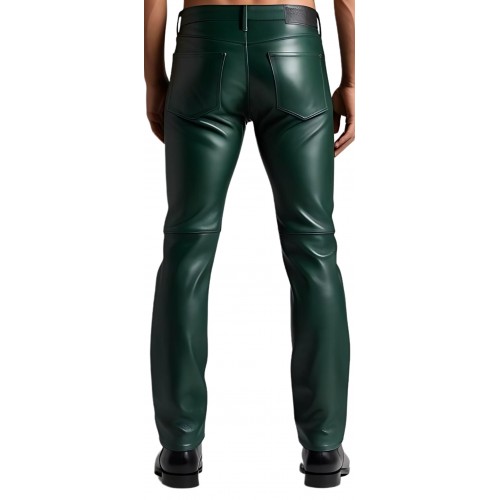 Pantalon jeans en cuir d'agneau vert modèle Varnet