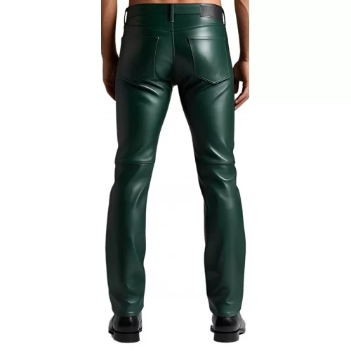 Pantalon jeans en cuir d'agneau vert modèle Varnet