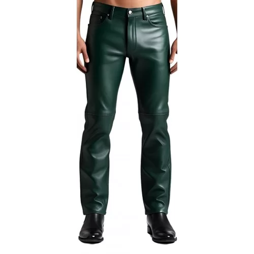 Pantalon jeans en cuir d'agneau vert modèle Varnet