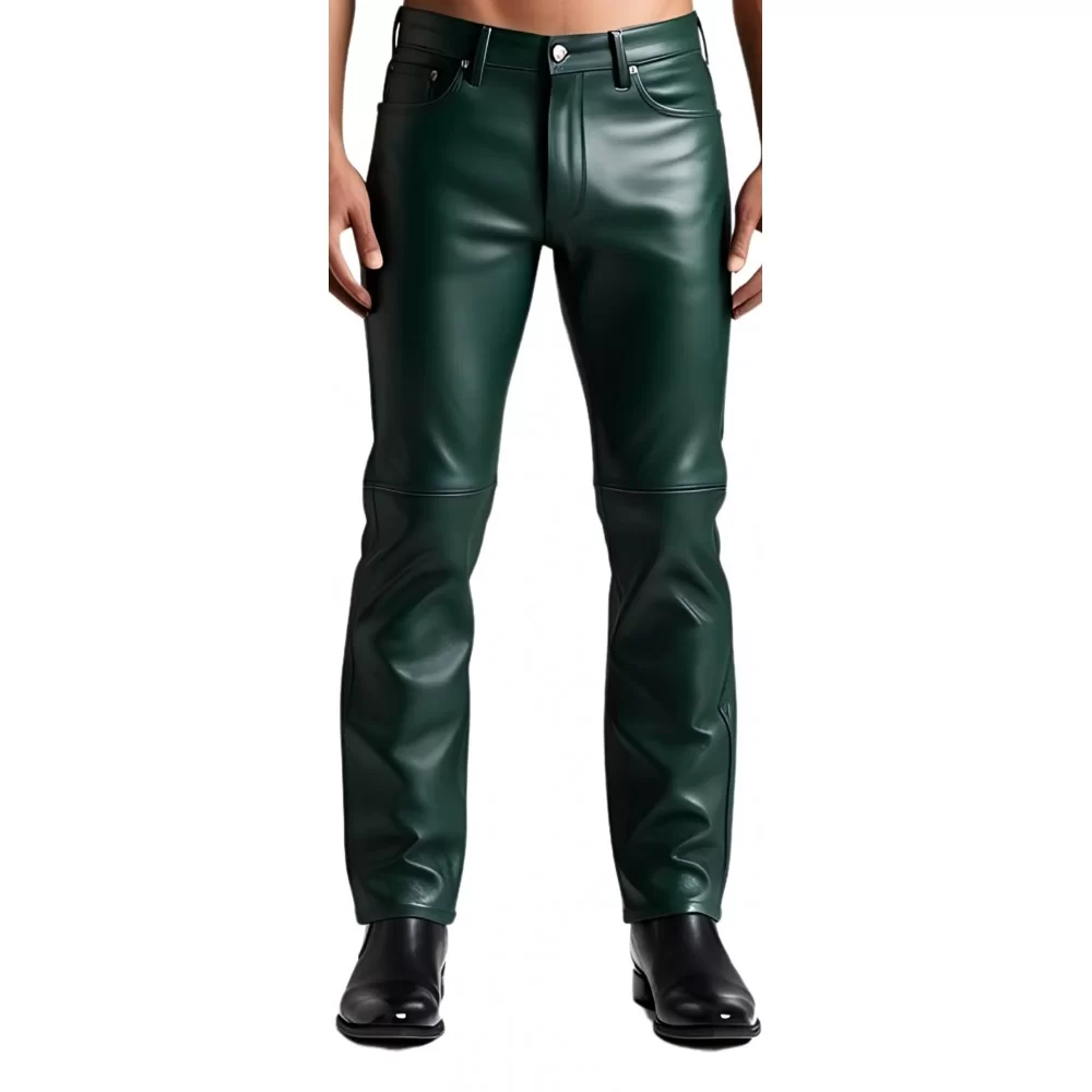 Pantalon jeans en cuir d'agneau vert modèle Varnet