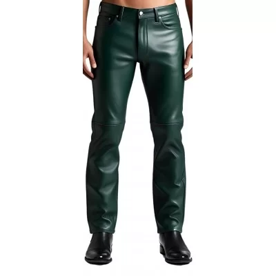 Pantalon jeans en cuir d'agneau vert modèle Varnet