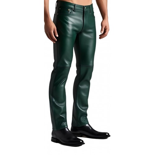 Pantalon jeans en cuir d'agneau vert modèle Varnet