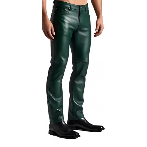 Pantalon jeans en cuir d'agneau vert modèle Varnet