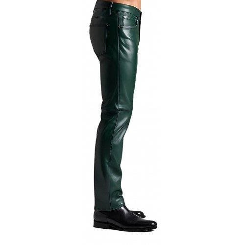 Pantalon jeans en cuir d'agneau vert modèle Varnet