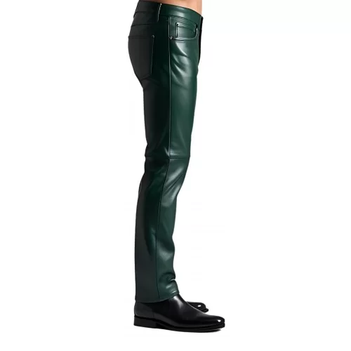 Pantalon jeans en cuir d'agneau vert modèle Varnet