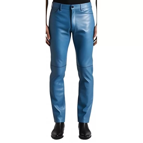 Pantalon jeans en cuir d'agneau bleu modèle Nimrod