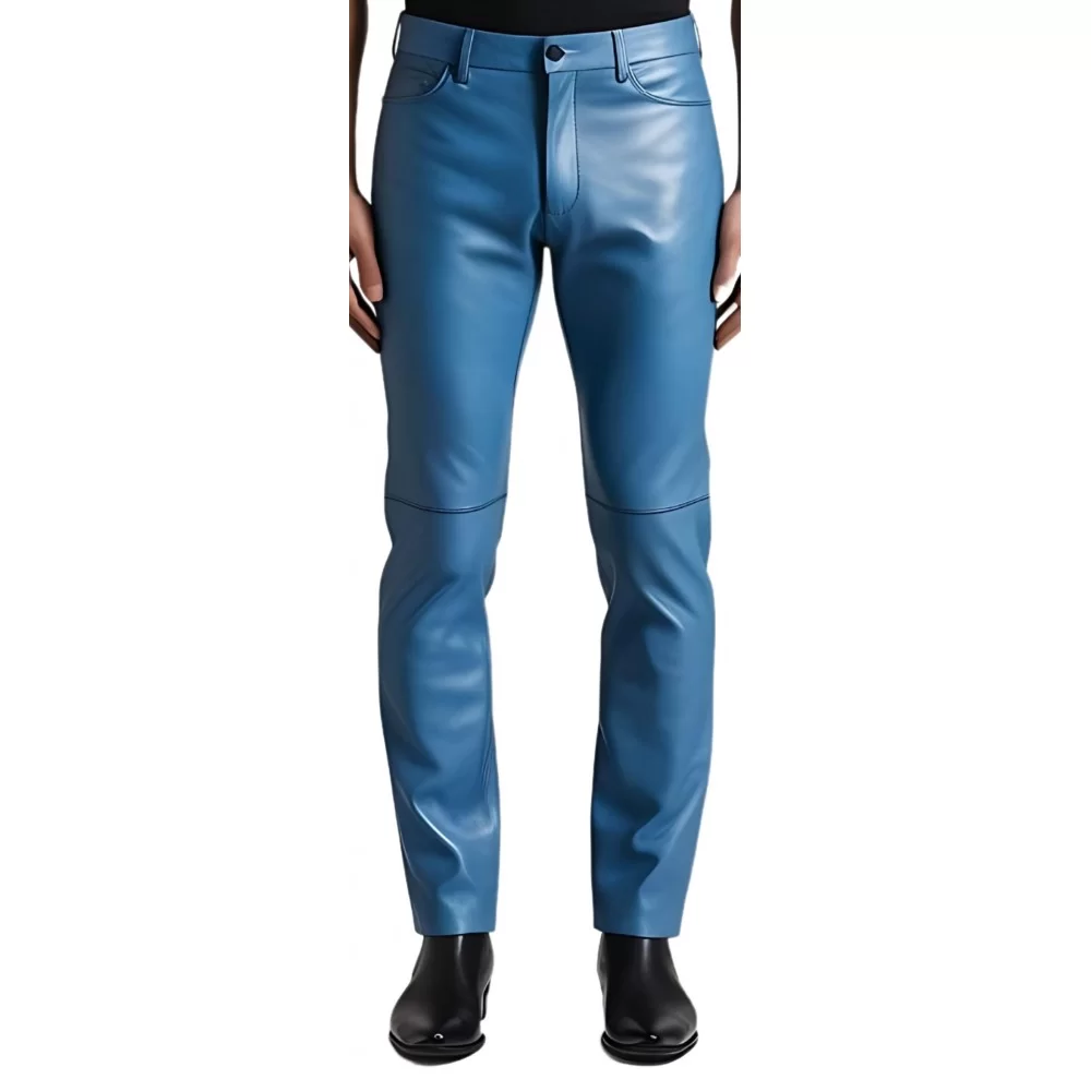 Pantalon jeans en cuir d'agneau bleu modèle Nimrod