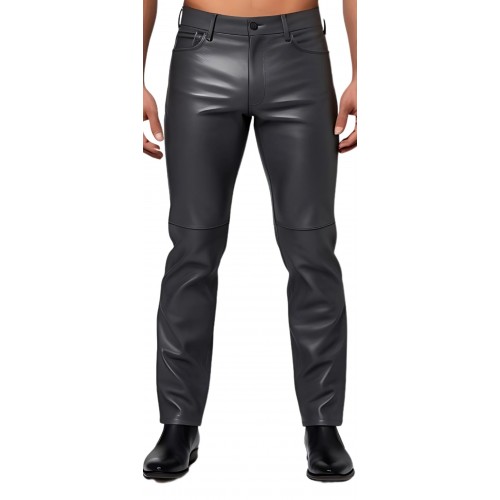 Pantalon jeans en cuir d'agneau gris anthracite modèle Miro