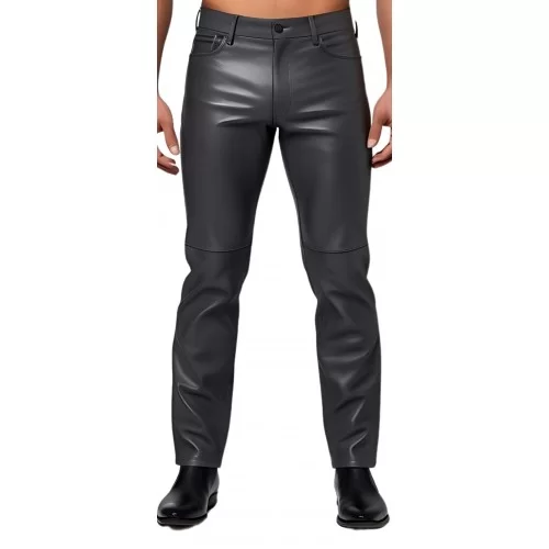 Pantalon jeans en cuir d'agneau gris anthracite modèle Miro