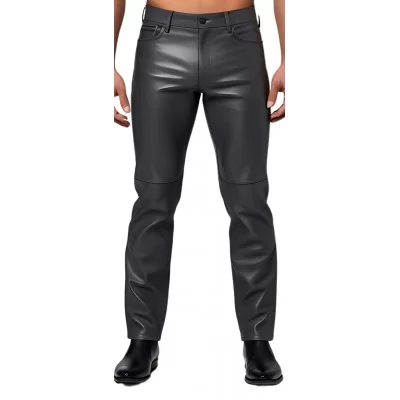 Pantalon jeans en cuir d'agneau gris anthracite modèle Miro