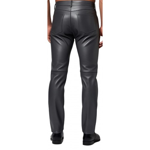 Pantalon jeans en cuir d'agneau gris anthracite modèle Miro