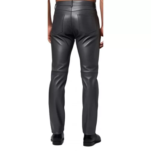 Pantalon jeans en cuir d'agneau gris anthracite modèle Miro
