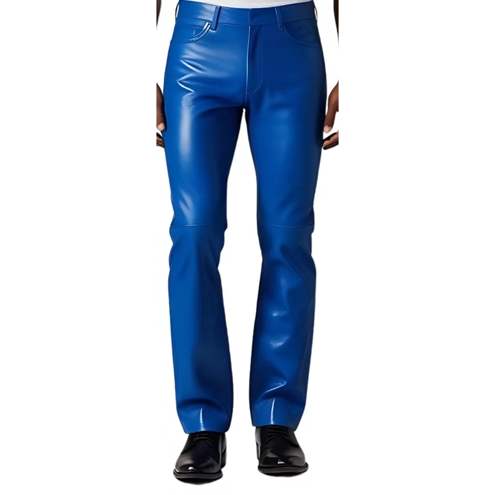 Pantalon jeans en cuir d'agneau bleu roi modèle Barry