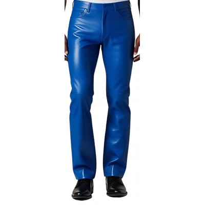 Pantalon jeans en cuir d'agneau bleu roi modèle Barry