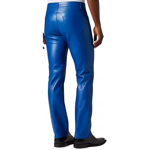Pantalon jeans en cuir d'agneau bleu roi modèle Barry
