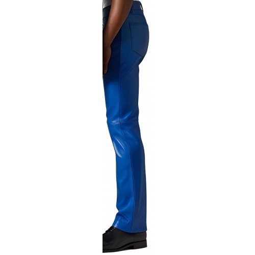Pantalon jeans en cuir d'agneau bleu roi modèle Barry