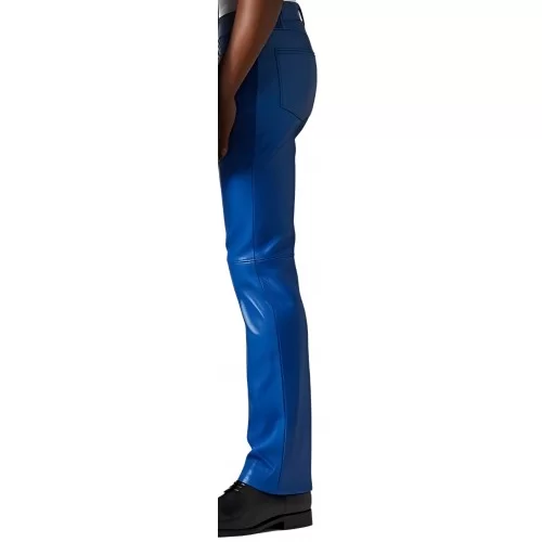 Pantalon jeans en cuir d'agneau bleu roi modèle Barry