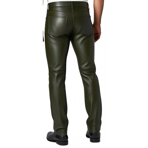 Pantalon jeans en cuir d'agneau vert kaki modèle Chris