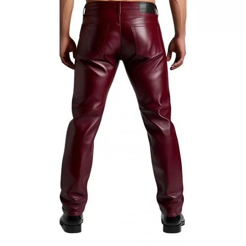 Pantalon jeans en cuir d'agneau bordeaux modèle Palia