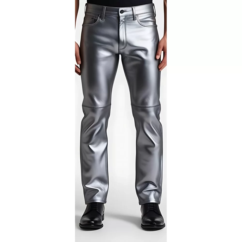 Pantalon jeans en cuir d'agneau argent modèle Argentino