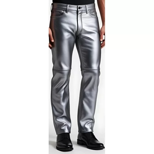 Pantalon jeans en cuir d'agneau argent modèle Argentino