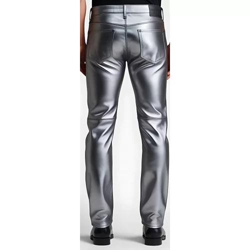 Pantalon jeans en cuir d'agneau argent modèle Argentino