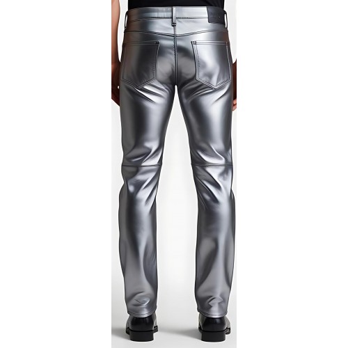Pantalon jeans en cuir d'agneau argent modèle Argentino