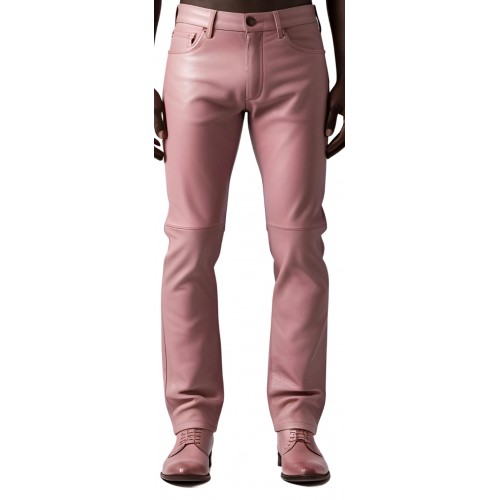 Pantalon jeans en cuir d'agneau rose modèle Tabarin