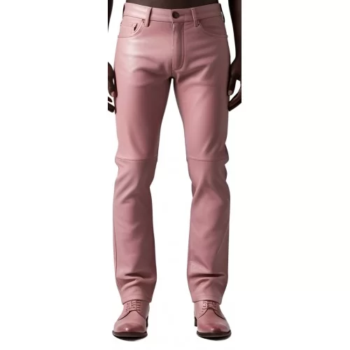 Pantalon jeans en cuir d'agneau rose modèle Tabarin