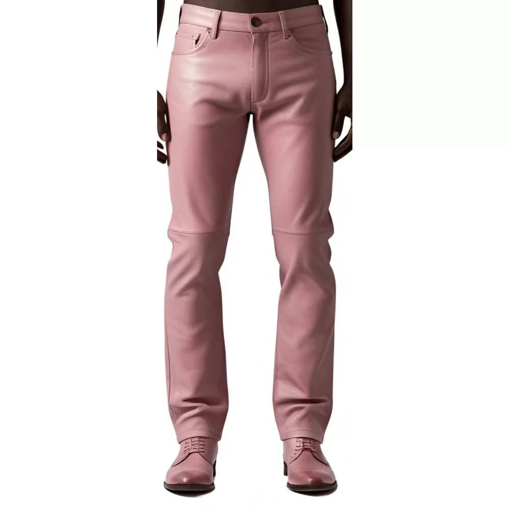 Pantalon jeans en cuir d'agneau rose modèle Tabarin