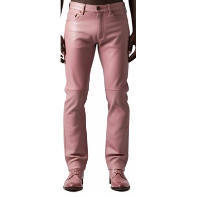 Pantalon jeans en cuir d'agneau rose modèle Tabarin
