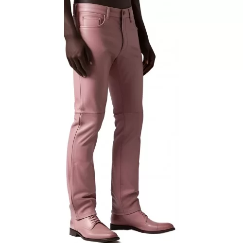 Pantalon jeans en cuir d'agneau rose modèle Tabarin
