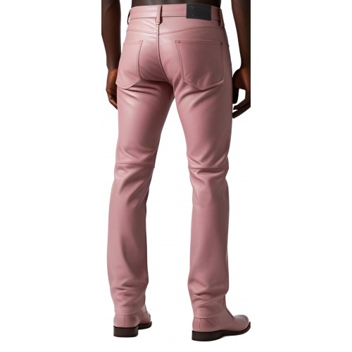 Pantalon jeans en cuir d'agneau rose modèle Tabarin
